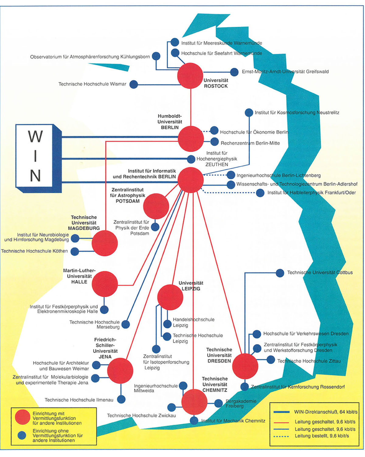 Topologie des ERWIN-Basisnetzes (Ausgabe 26/27, November 1991)