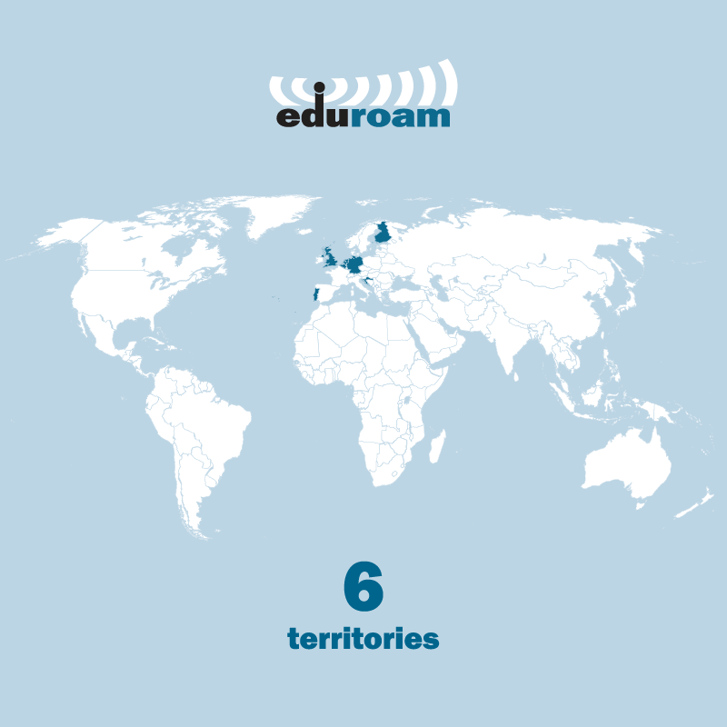 In 106 Ländern weltweit gibt es registrierte Nutzerinnen und Nutzer von eduroam (GIF: eduroam, registered trademark of the GÉANT Association).