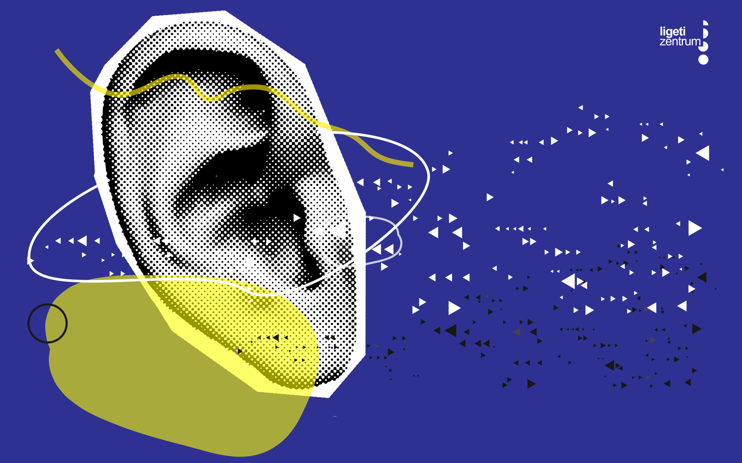 Black and white illustration of a human head in profile, filled with various icons such as musical notes, hearts, speech bubbles, and brain symbols, representing mental health and the influence of music and communication on the mind.