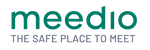 Grafische Signatur der Firma meedio mit der Unterzeile "The safe Place to meet"